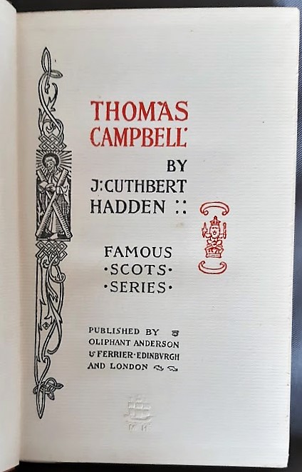 Title-page of J. Cuthbert Hadden (1899) "Thomas Campbell"