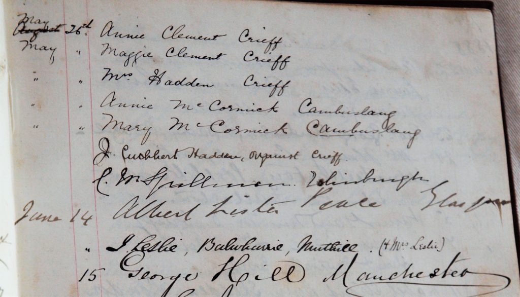 Signatures in the Innerpeffray Library visitors' book - May 26th-June 14th 1888