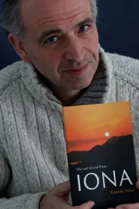 Author Kenneth Steven with his poetry collection 'Iona'