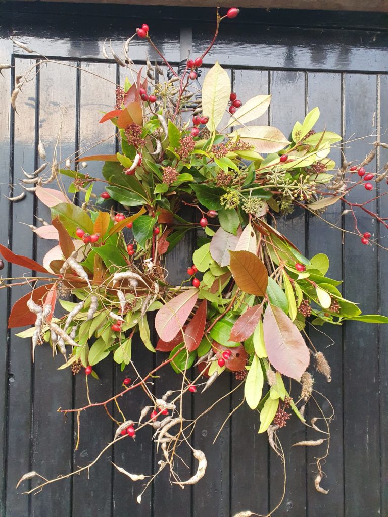 wreaths made with fresh leaves and twigs 